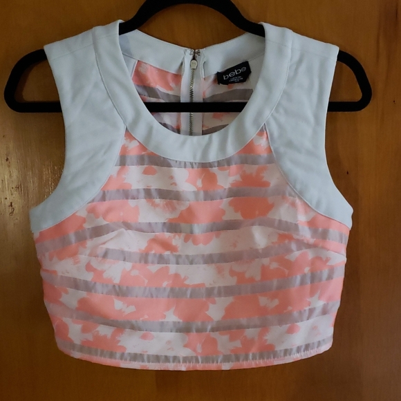 Bebe coral white floral stripe crop top - Picture 2 of 2